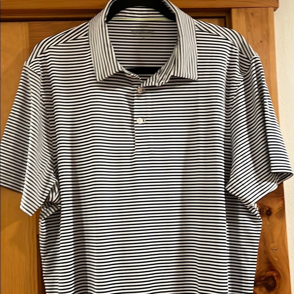 J Crew performance Black and White Striped Men's Polo Shirt Golf shirt NWT